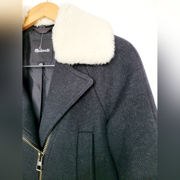 Madewell Women's Eldridge Zip Coat Insuluxe Wool/Cashmere Blend Black/White XS - Picture 5 of 16